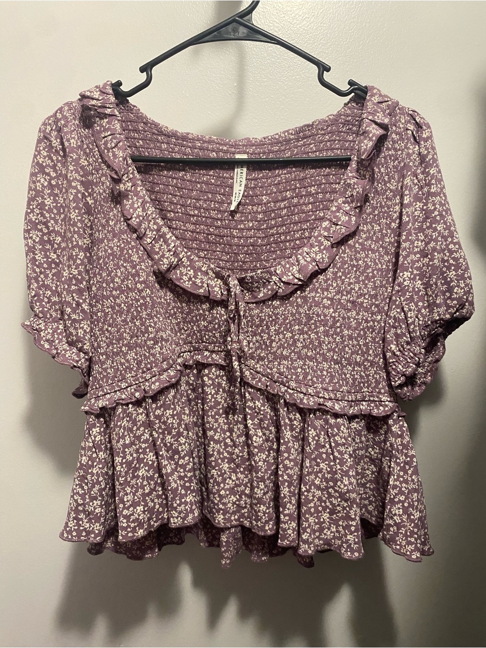 American Eagle Outfitters Purple Floral Ruffle Peplum Top